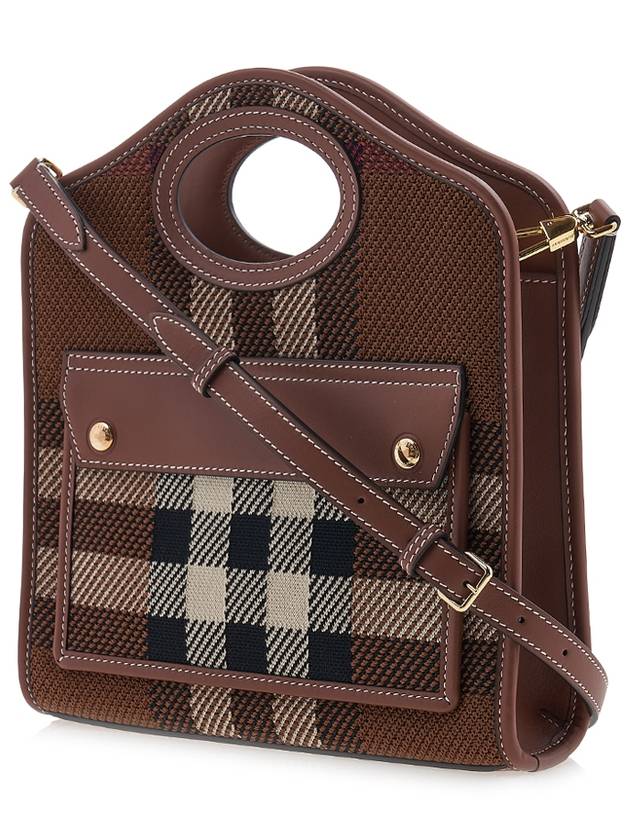 Mini Knit Check Leather Pocket Tote Bag Brown - BURBERRY - BALAAN 3