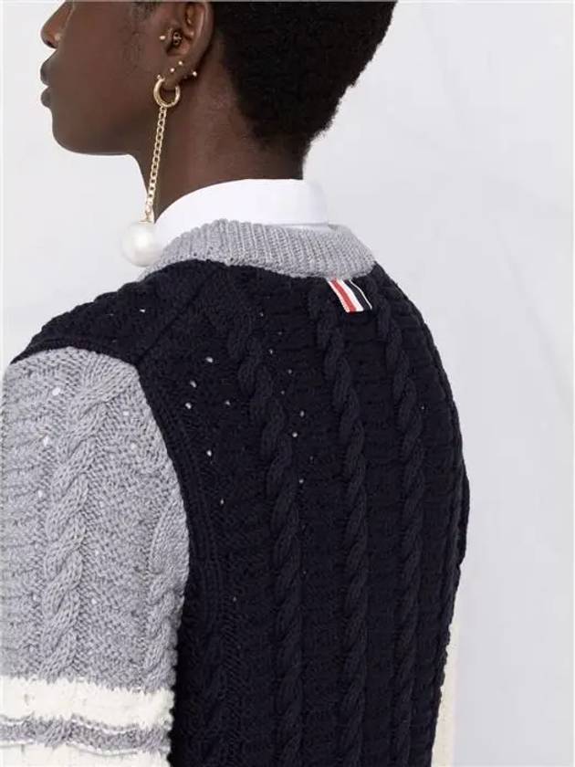 4 Bar Fun Mix Pointel Cable Wool Knit Top - THOM BROWNE - BALAAN 4