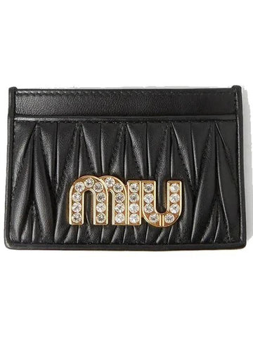 Miu Miu Matelasse Emblish Logo Plaque Card Holder Black - MIU MIU - BALAAN 1