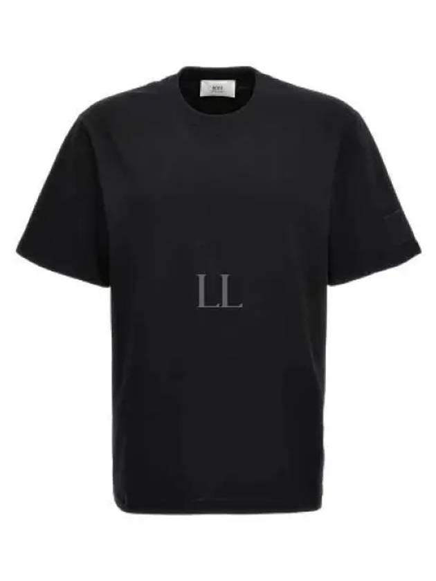 Patch Logo Round Neck Short Sleeved T-Shirt Black - AMI - BALAAN 2