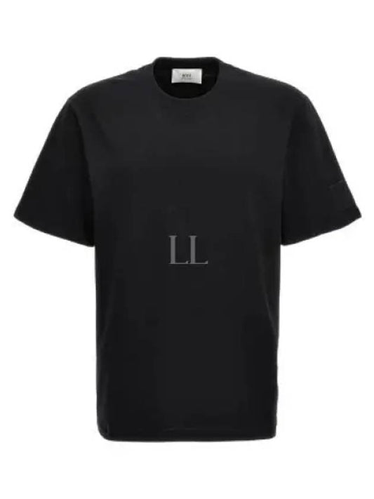 Patch Logo Round Neck Short Sleeved T-Shirt Black - AMI - BALAAN 2