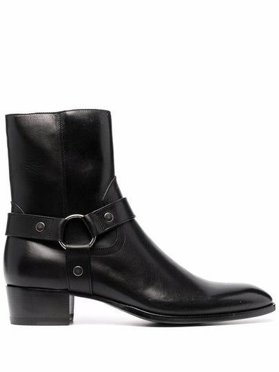 Men's Leather Wyatt Harness Ankle Boots Black - SAINT LAURENT - BALAAN 2