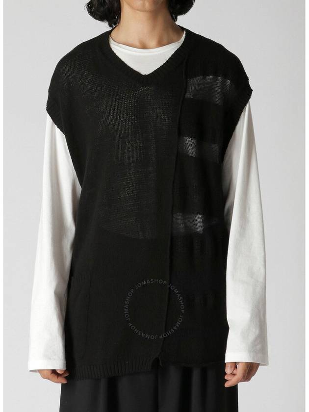 Yohji Yamamoto 7G Switch Border Switch V-Neck Vest, Brand Size 3 (Medium) - YOHJI YAMAMOTO - BALAAN 3