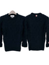 Merino Crisscross Cable Stitch Crewneck Knit Top Navy - THOM BROWNE - BALAAN 2