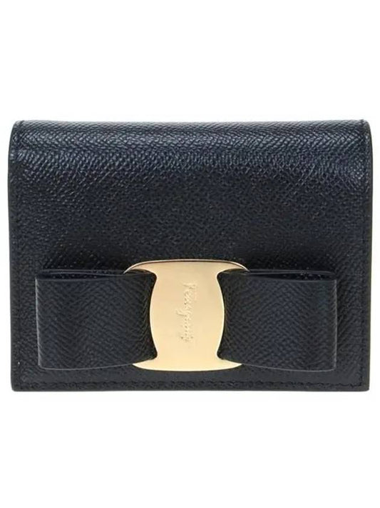 Vara Bow Gloss Flap Half Wallet Black - SALVATORE FERRAGAMO - BALAAN 2