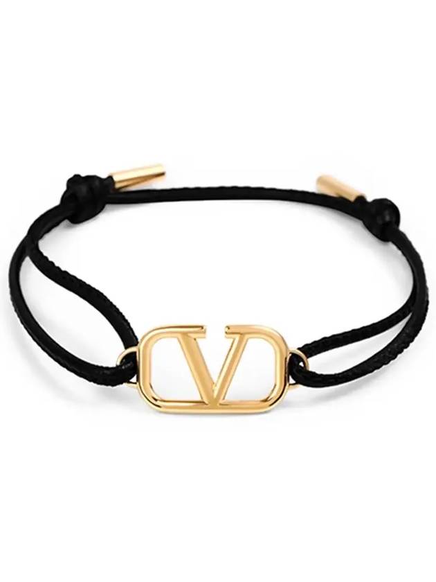 V Logo Plaque Leather Bracelet Black - VALENTINO - BALAAN 5