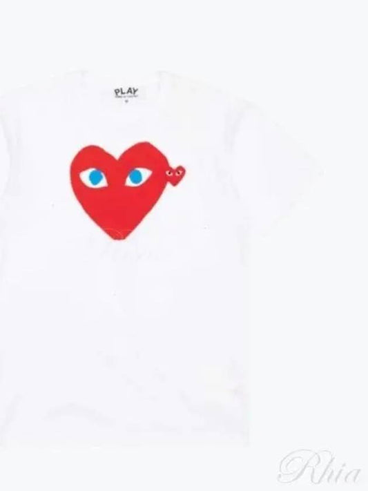 Play Men's Double Blue Eyes Heart Red Wappen Short Sleeve T-Shirt White - COMME DES GARCONS - BALAAN 2