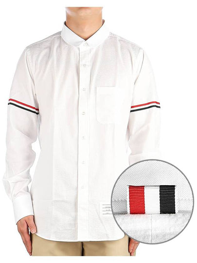 Armband Detail Seersucker Long Sleeve Shirt White - THOM BROWNE - BALAAN 2