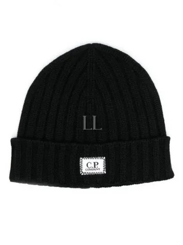 Logo Patch Wool Beanie Black - CP COMPANY - BALAAN 2