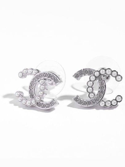 CC Logo Pearl Crystal Earrings Silver - CHANEL - BALAAN 2