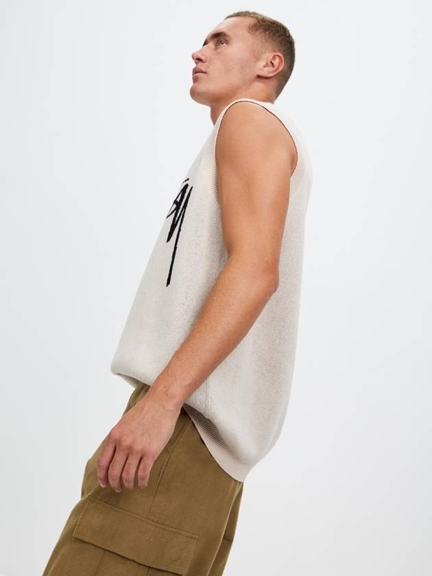 Smooth Stock Logo Knit Vest Cream - STUSSY - BALAAN 3