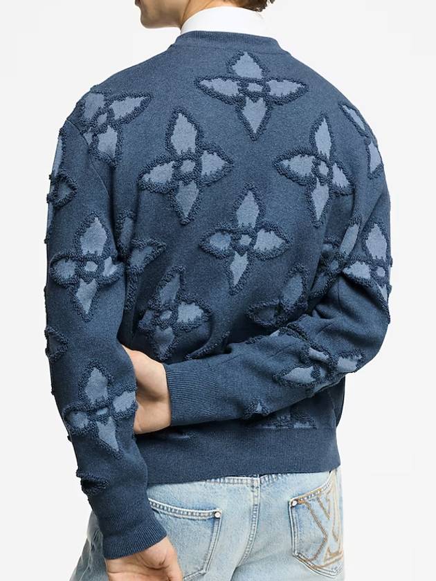 Men s Knit Jacquard Textured Cotton Crew Neck Indigo Blue - LOUIS VUITTON - BALAAN 8