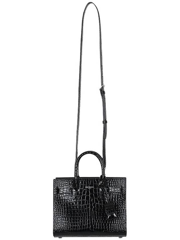 Sac De Jour Nano in Embossed Crocodile Shiny Leather Tote Bag Black - SAINT LAURENT - BALAAN 4