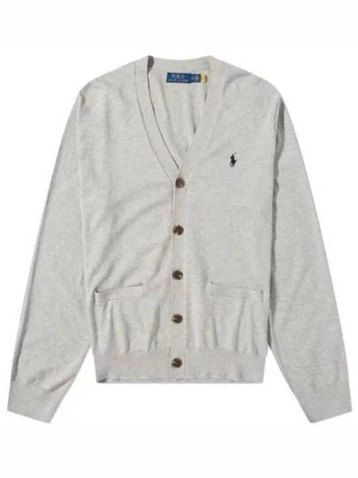 V-Neck Embroidery Logo Cardigan Grey - POLO RALPH LAUREN - BALAAN 2