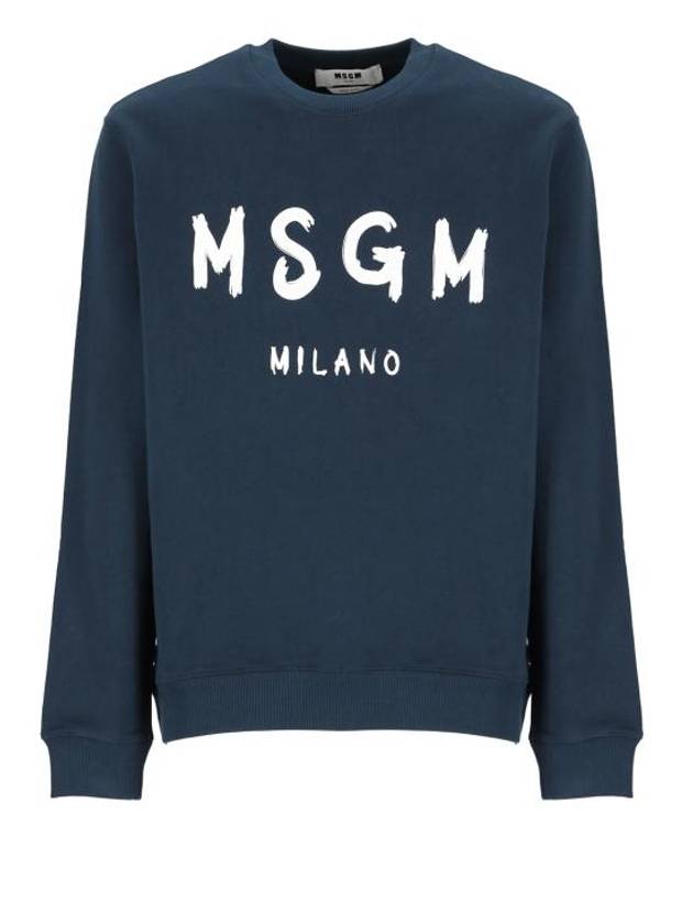 Brushed Logo Cotton Sweatshirt Navy - MSGM - BALAAN 2