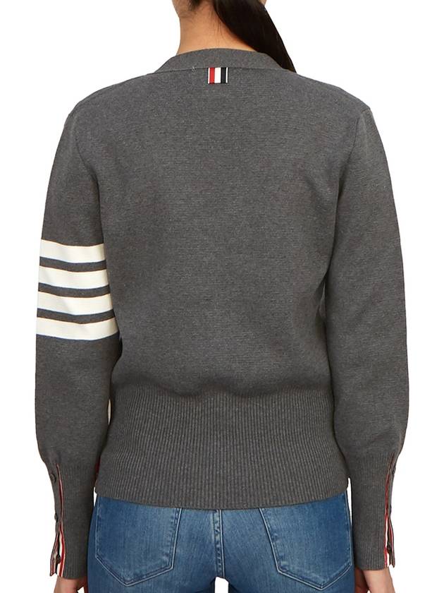 Cotton 4-Bar Milano Classic V-Neck Cardigan Medium Grey - THOM BROWNE - BALAAN 6