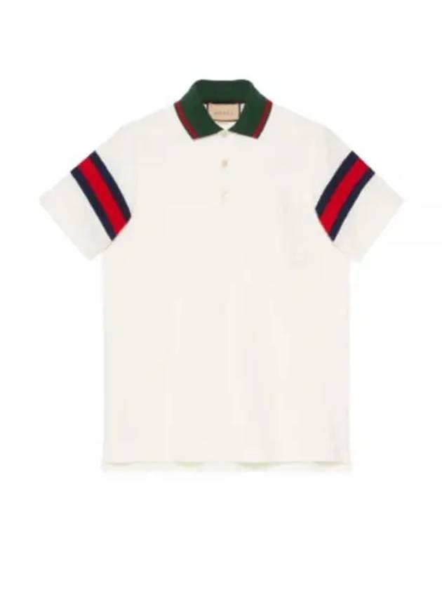 Web Cotton Jersey Short Sleeve Polo Shirt White - GUCCI - BALAAN 2