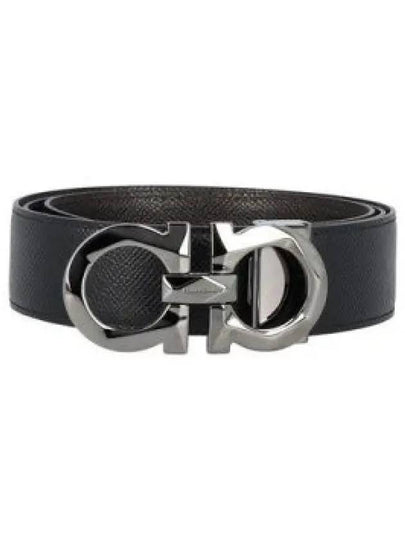 Silver Gancini Reversible Leather Belt Black - SALVATORE FERRAGAMO - BALAAN 2