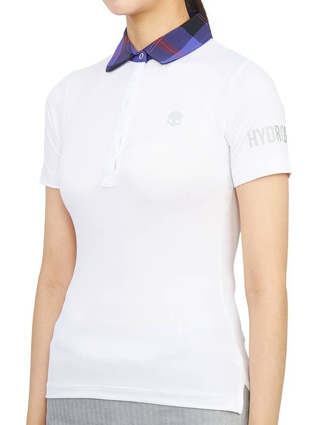 Women's Golf Logo Tech Tartan Neck Short Sleeve PK Shirt White - HYDROGEN - BALAAN 3