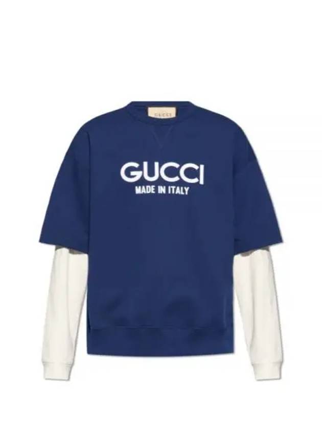 Cotton Logo Long Sleeve T-Shirt Navy - GUCCI - BALAAN 2