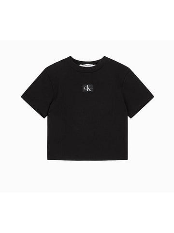 Jeans Logo Badge Cropped Short Sleeve T-Shirt Black - CALVIN KLEIN - BALAAN 1