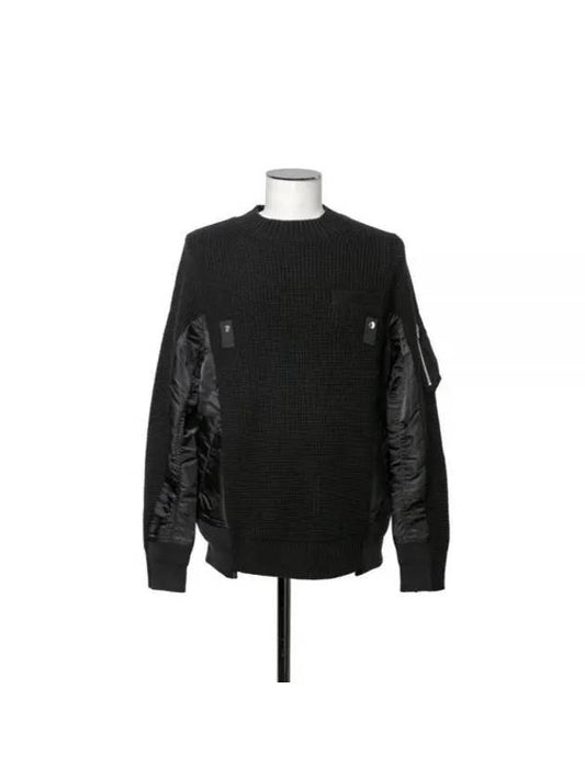 Nylon Twill Wool Knit Top Black - SACAI - BALAAN 2