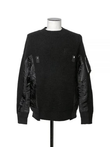 Nylon Twill Wool Knit Top Black - SACAI - BALAAN 1