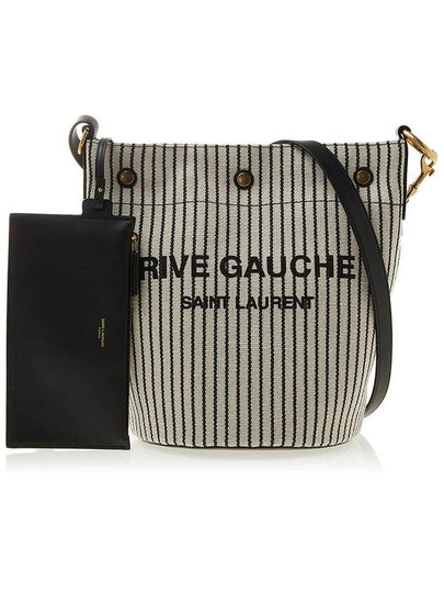 Rive Gauche Striped Canvas Leather Bucket Bag Cream Black - SAINT LAURENT - BALAAN 2