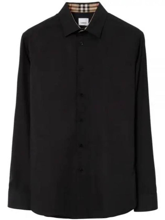 Embroidered EKD Stretch Cotton Long Sleeve Shirt Black - BURBERRY - BALAAN 1