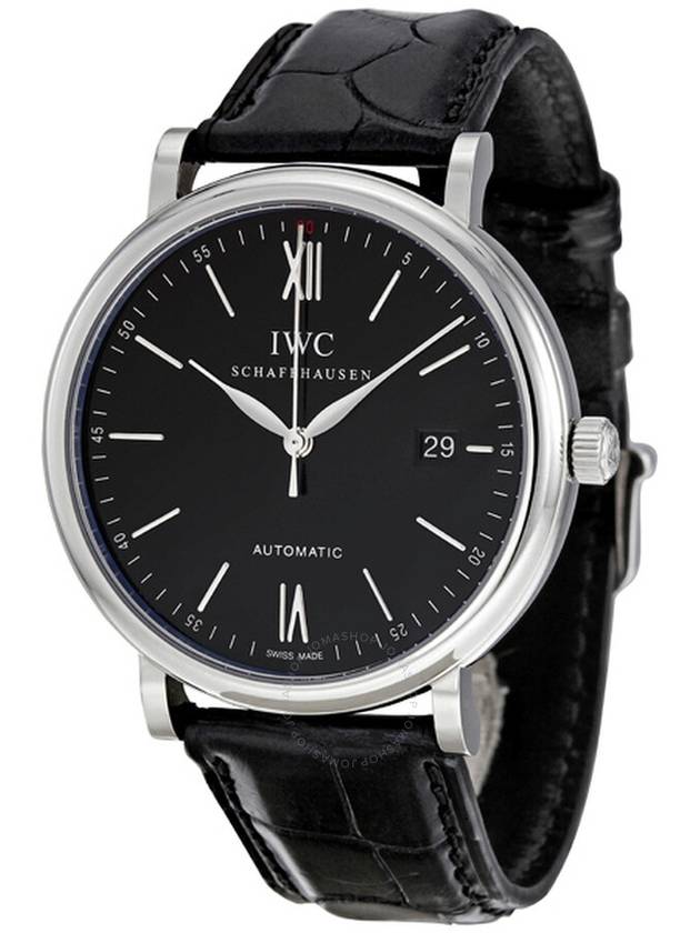 IWC Portofino Automatic Black Dial Black Leather Men's Watch 3565-02 - IWC - BALAAN 1