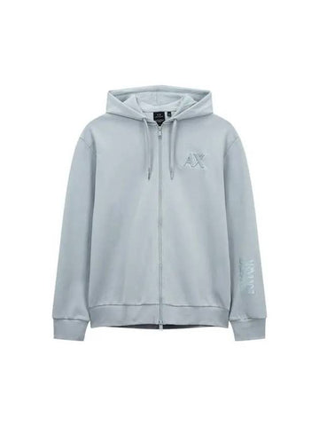 Men s Embossed AX Logo Hooded Zip Up Light Blue - ARMANI EXCHANGE - BALAAN 1