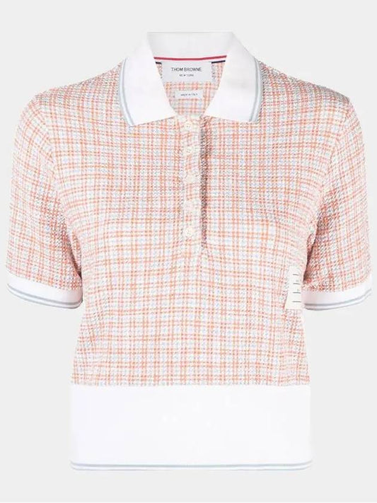 Checked Tweed Shrunken Short Sleeve Polo Pink - THOM BROWNE - BALAAN 2