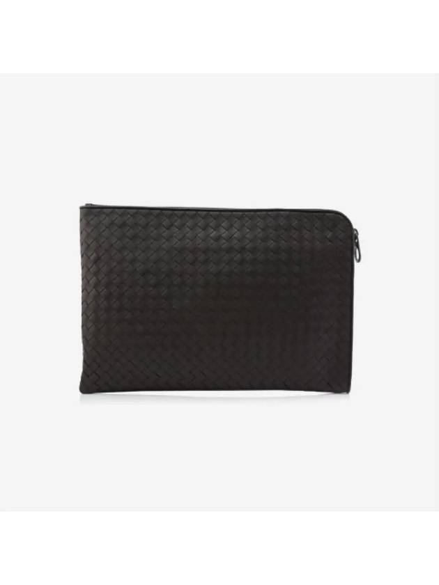 Intrecciato Weaving Zipper Medium Clutch Bag Dark Brown - BOTTEGA VENETA - BALAAN 3