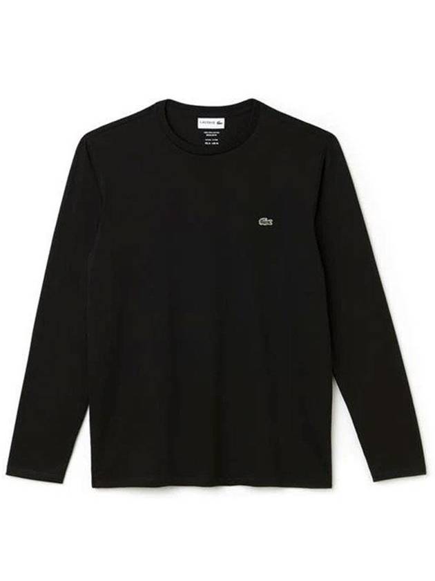 Pima Crew Neck Cotton Long Sleeve T-shirt Black - LACOSTE - BALAAN 2