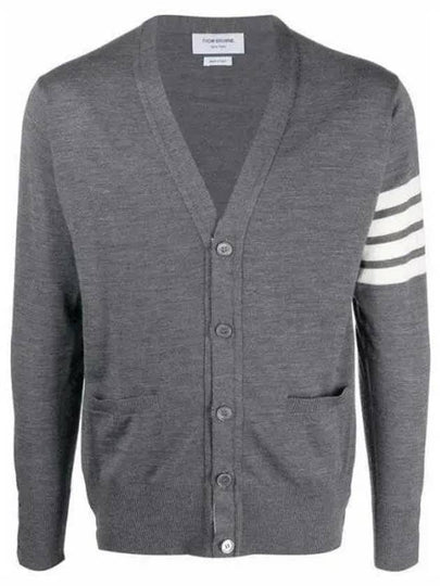 Men's Sustainable Classic Diagonal Wool Cardigan Medium Grey - THOM BROWNE - BALAAN 2