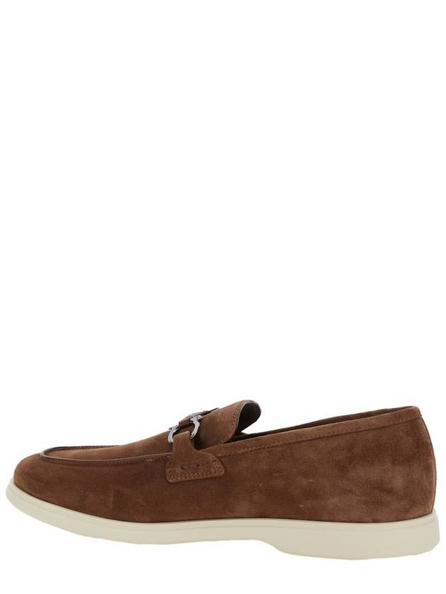 'Cosimo' Brown Loafers With Metallic Hooks On The Front In Suede Man - SALVATORE FERRAGAMO - BALAAN 2