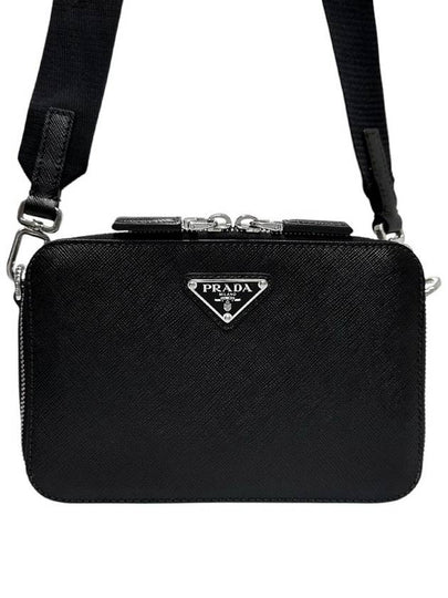 2VH070 Black Saffiano Travel Silver Triangular Logo Crossbody Bag - PRADA - BALAAN 2