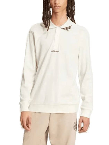 Embroidered Logo Long Sleeve Polo Shirt Off White - ADIDAS - BALAAN 1