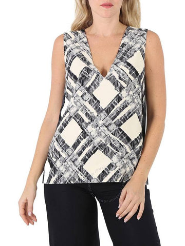 Burberry Ladies Check Print Wool Silk V-back Top, Brand Size 4 (US Size 2) - BURBERRY - BALAAN 1