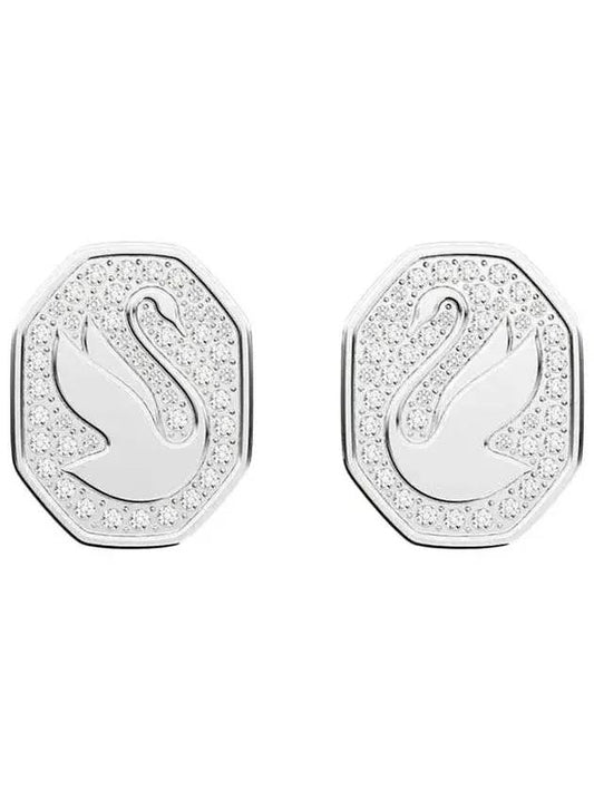 Signum Swan Stud Earrings Silver - SWAROVSKI - BALAAN.