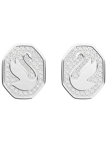 Swan Octagon Emblem Stud Earrings Silver - SWAROVSKI - BALAAN 1