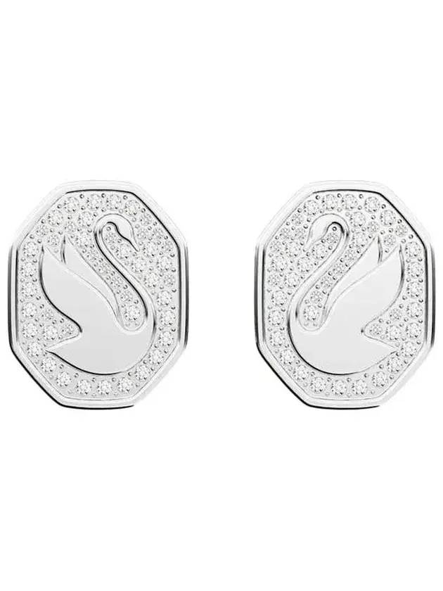 Swan Octagon Emblem Stud Earrings Silver - SWAROVSKI - BALAAN 1