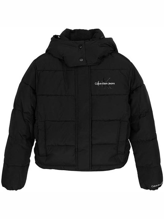 Black monologo puffer hood padded jacket J20J221377 BEH - CALVIN KLEIN - BALAAN 1