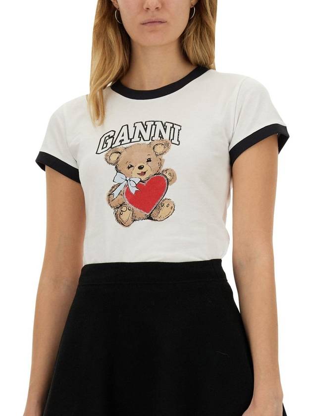 Basic Jersey Bear Print Short Sleeve T-Shirt White - GANNI - BALAAN 5