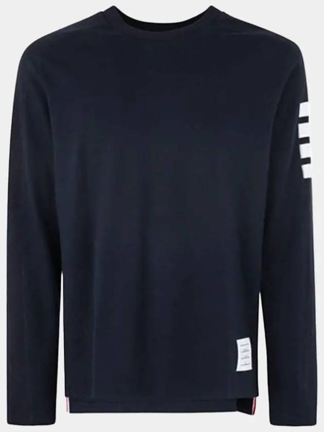 4-Bar Striped Cotton Long Sleeve T-Shirt Navy - THOM BROWNE - BALAAN 2