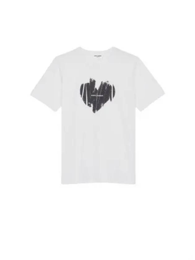 Heart Print Short Sleeve T-Shirt White - SAINT LAURENT - BALAAN 2