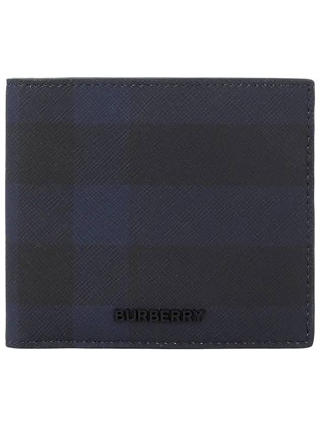 Check Half Leather Half Wallet Navy - BURBERRY - BALAAN 2