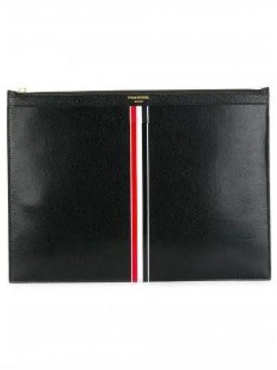 Pebble Grain Three Stripes Medium Clutch Bag Black - THOM BROWNE - BALAAN 2