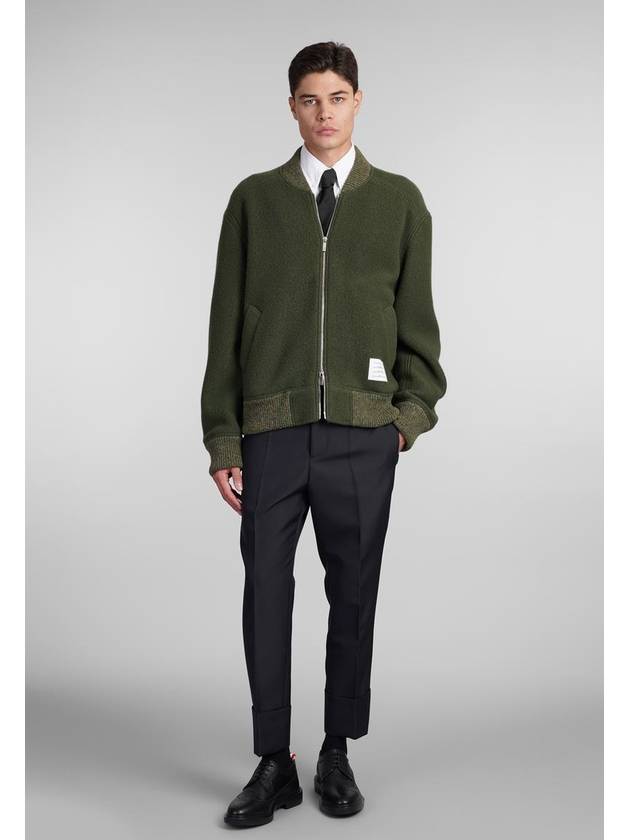 Fleece Stripe Wool Bomber Jacket Dark Green - THOM BROWNE - BALAAN 3