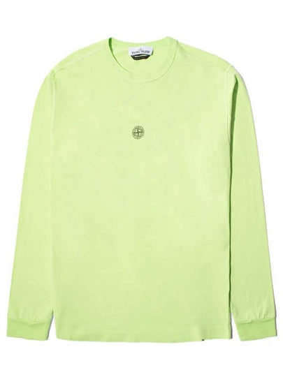 Men's Blur Logo Round Long Sleeve T-Shirt Lime - STONE ISLAND - BALAAN 2